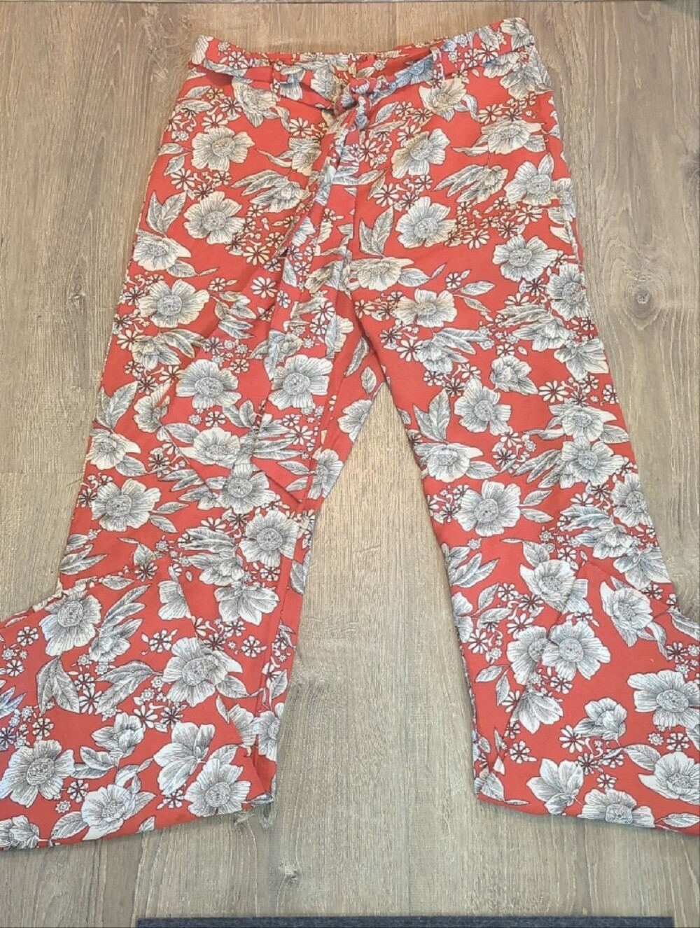 Red Floral Wide Leg Beach Pants